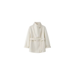 Petite-Friendly Mid-Length Wool Blend Coat — Single-Button, Belted, Double-Faced Cashmere-Blend Overcoat with Lapel Collar