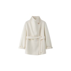 Petite-Friendly Mid-Length Wool Blend Coat — Single-Button, Belted, Double-Faced Cashmere-Blend Overcoat with Lapel Collar