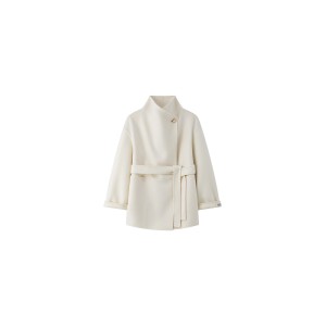 Petite-Friendly Mid-Length Wool Blend Coat — Single-Button, Belted, Double-Faced Cashmere-Blend Overcoat with Lapel Collar